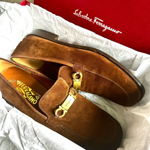 Salvatore Ferragamo Brown Suede Loafers with Gold Hardware 11